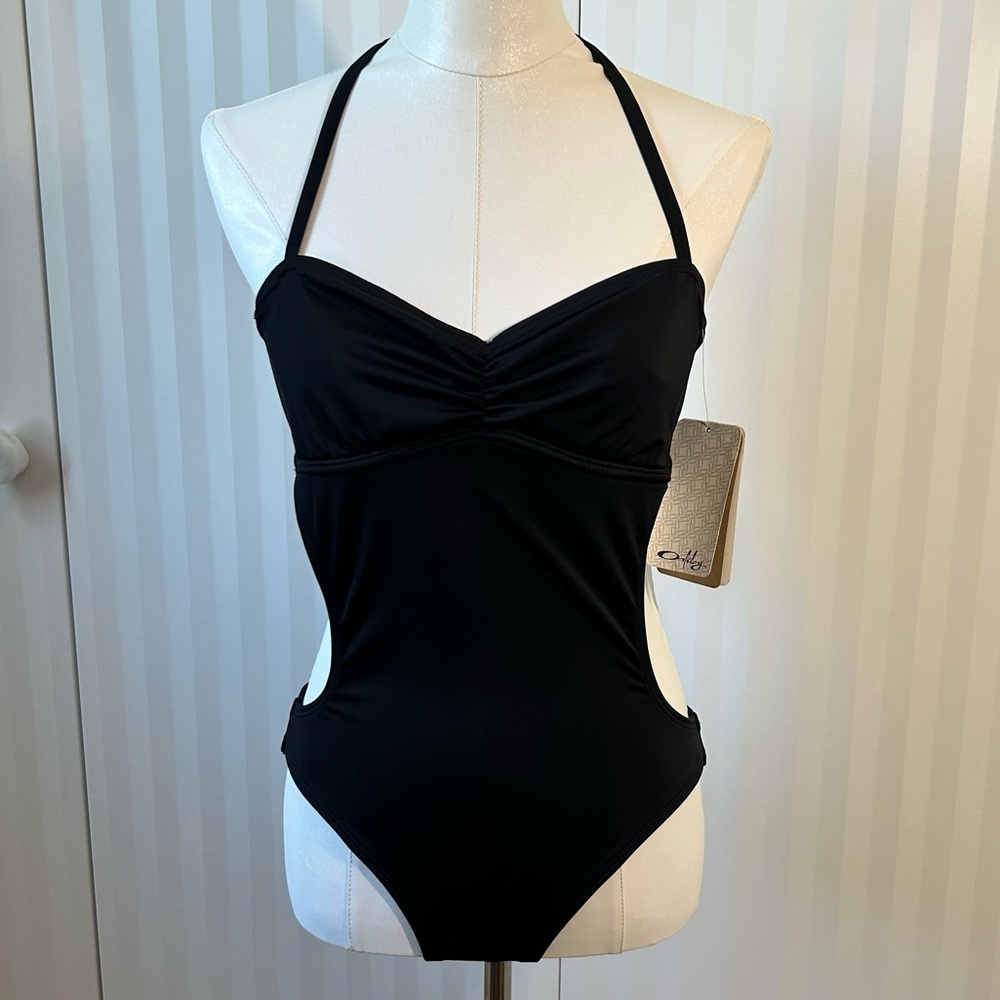 NWT Oakley black twist one piece ties swimsuit $85 Size S